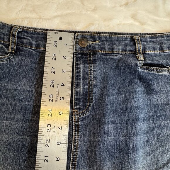 Women's 12 Christopher & Banks Long Denim Skirt Back Slit Cotton Blend - Picture 8 of 12